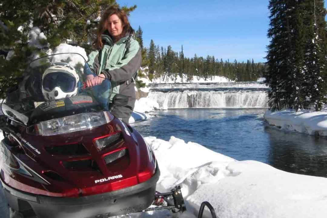 Snowmobile to Cave Falls